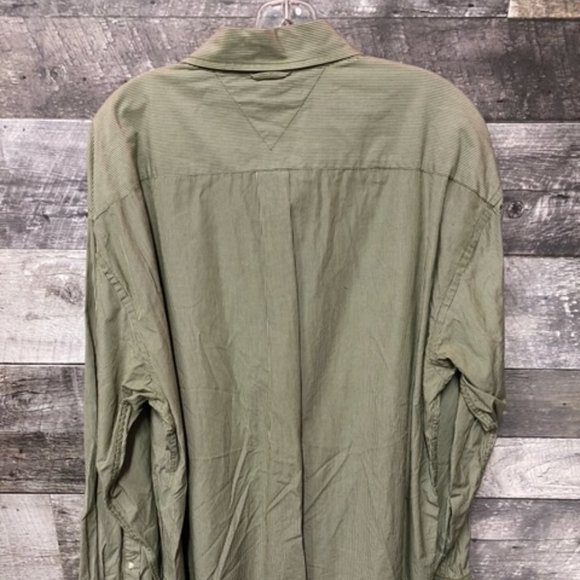 Green Stripped TOMMY HILFIGER Mens Stripped Dress Shirt XXL - Picture 2 of 4